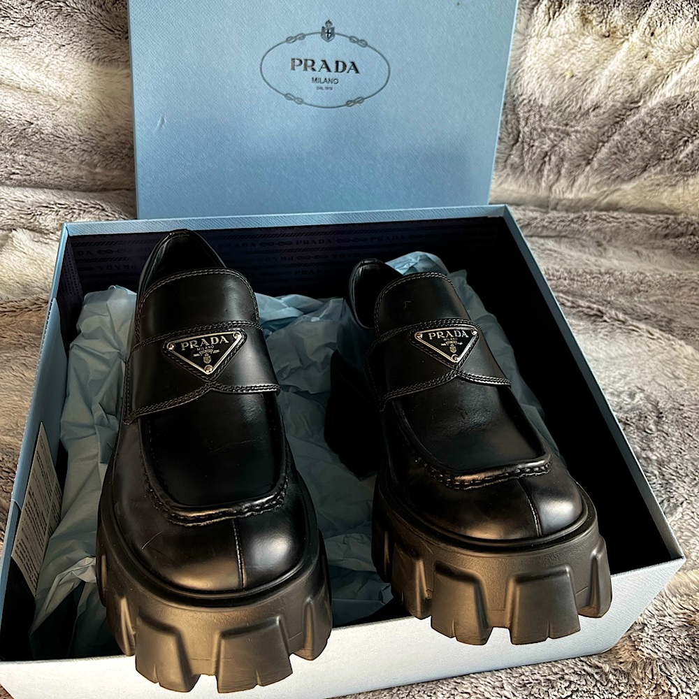 Prada Brushed leather Monolith loafers